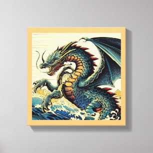 Fantasy Europese Draak - Houtsnede 4 Canvas Afdruk
