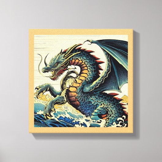 Fantasy Europese Draak - Houtsnede 4 Canvas Afdruk (Voorkant)