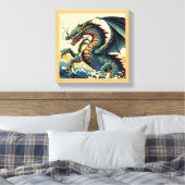 Fantasy Europese Draak - Houtsnede 4 Canvas Afdruk (Insitu (Slaapkamer))