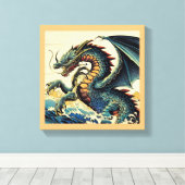 Fantasy Europese Draak - Houtsnede 4 Canvas Afdruk (Insitu (Houten vloer))