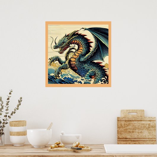 Fantasy Europese draak - houtsnede 4 Poster (Keuken)