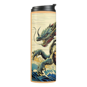 Fantasy Europese draak - houtsnede 4 Thermosbeker