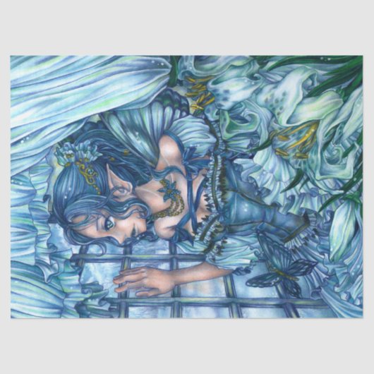 Fantasy Fairy Anime Girl Victoriaans blauw Tissuepapier (Voorkant)