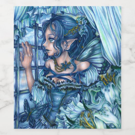 Fantasy Fairy Anime Girl Victoriaans blauw Wijn Etiket (Enkel label)