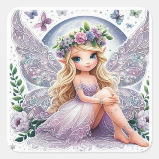 Fantasy Fairy: Een delicate fee met schitterende w Vierkante Sticker (Voorkant)