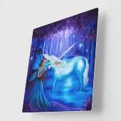 Fantasy Fairy en Unicorn-schilderwandklok Vierkante Klok (Hoek)