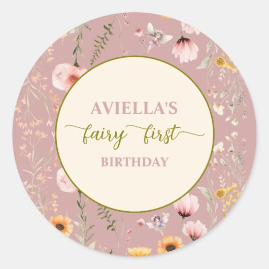 Fantasy Fairy First Wildflower Ronde Sticker (Voorkant)