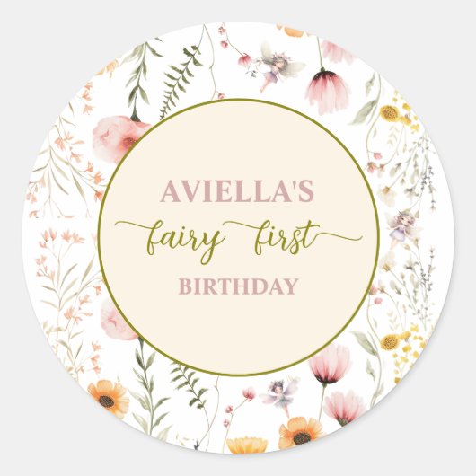 Fantasy Fairy First Wildflower Ronde Sticker (Voorkant)