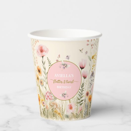 Fantasy Fairy Flutter en Twirl Wildflower Papieren Bekers (Voorkant)