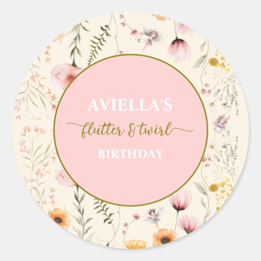 Fantasy Fairy Flutter en Twirl Wildflower Ronde Sticker (Voorkant)