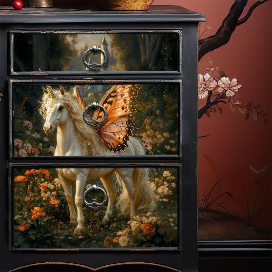 Fantasy Fairy Horse met Oranje vlindervleugels Tissuepapier