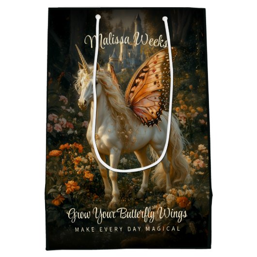 Fantasy Fairy Horse Sinaasappel Vlindervleugels Medium Cadeauzakje (Achterkant)