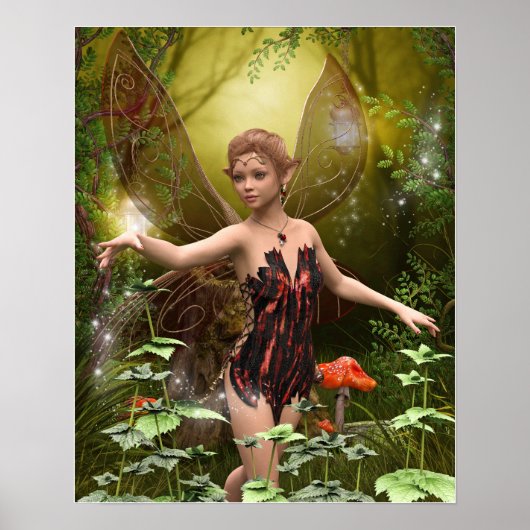 Fantasy Fairy in het bos Poster (Voorkant)