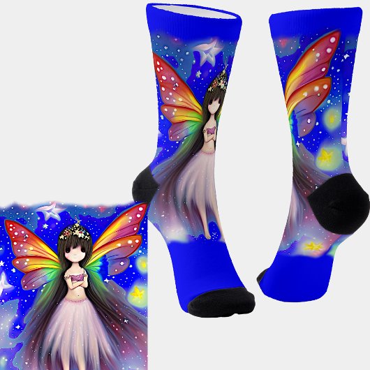  Fantasy Fairy met roze vleugels op blauw Sokken