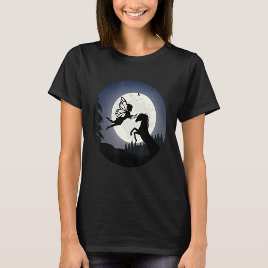 Fantasy Fairy Paard onder de volle maan licht T-shirt (Voorkant)
