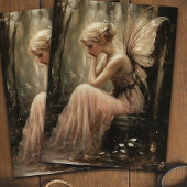Fantasy Fairy Sitting on a Wooden Log Decoupage  Tissuepapier