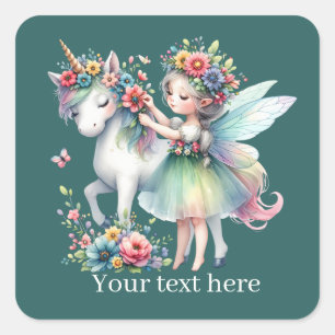 Fantasy Fairy unicorn tekst toevoegen Vierkante Sticker