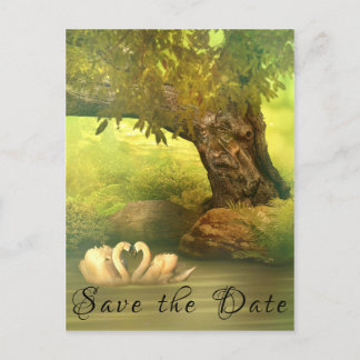 Fantasy Fairy-verhaal Save the Date Tree Face Swan Aankondigingskaart