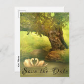 Fantasy Fairy-verhaal Save the Date Tree Face Swan Aankondigingskaart (Voorkant / Achterkant)