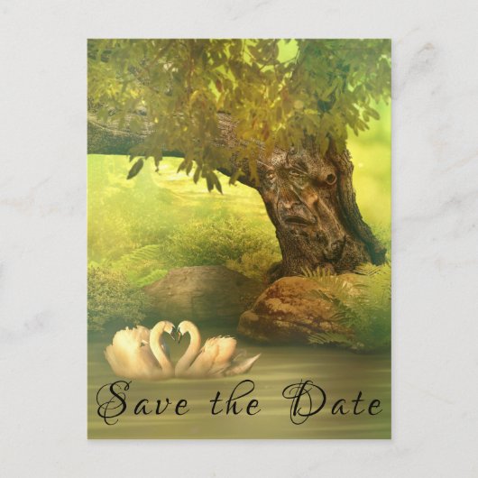 Fantasy Fairy-verhaal Save the Date Tree Face Swan Aankondigingskaart (Voorkant)