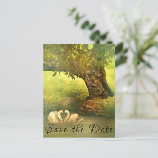 Fantasy Fairy-verhaal Save the Date Tree Face Swan Aankondigingskaart (Staand voorkant)