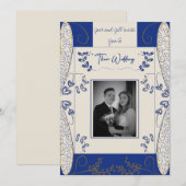 Fantasy Fairy Wedding Invitation in Blue en Gold Kaart (Voorkant / Achterkant)