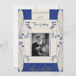 Fantasy Fairy Wedding Invitation in Blue en Gold Kaart