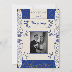 Fantasy Fairy Wedding Invitation in Blue en Gold Kaart