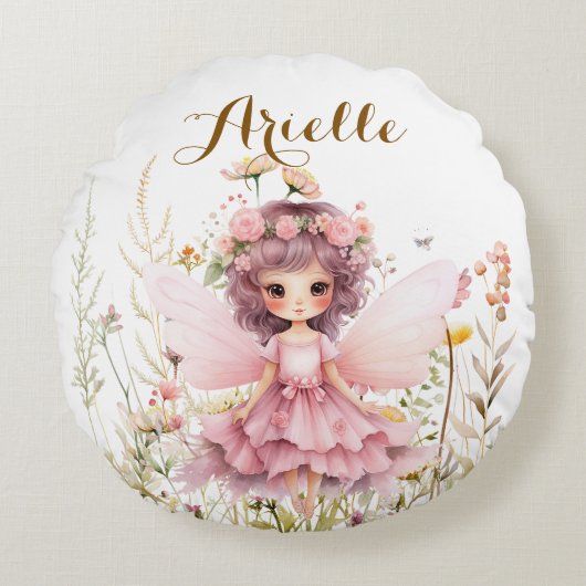 Fantasy Fairy wilde bloem pastel Rond Kussen (Voorkant)