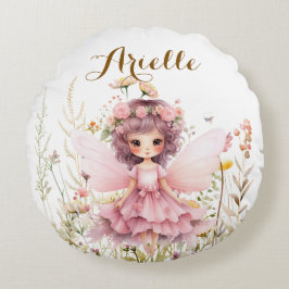 Fantasy Fairy wildflower pastel Rond Kussen