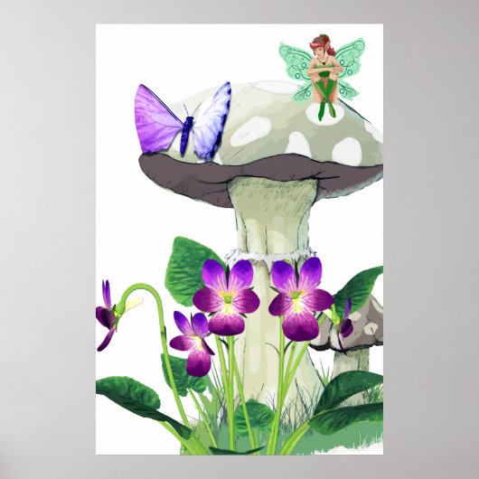 Fantasy Fairy Zittend op een Mushroom Poster (Voorkant)