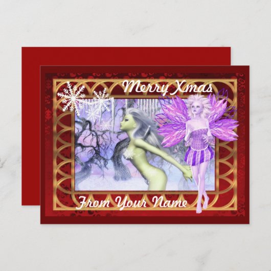 Fantasy fee gepersonaliseerde kerst feestdagenkaart (Voorkant / Achterkant)