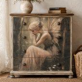 Fantasy Fee Sitting op een Houten Stam Decoupage Tissuepapier