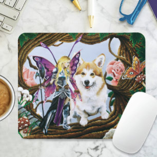 Fantasy Feeënkrijger Corgi Magisch Woud Muismat