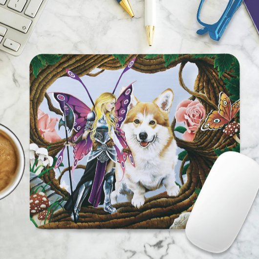 Fantasy Feeënkrijger Corgi Magisch Woud Muismat