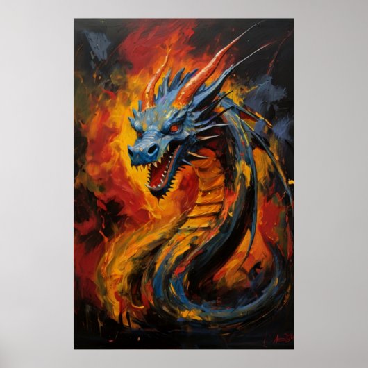 Fantasy Fire Breathing Dragon Poster (Voorkant)