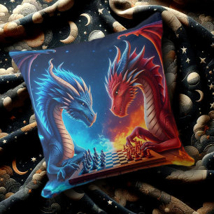 Fantasy Fire en Ice Dragons spelen schaken Kussen