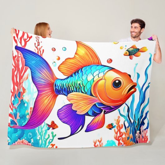 Fantasy Fish Scene Design Fleece Deken (In situ)