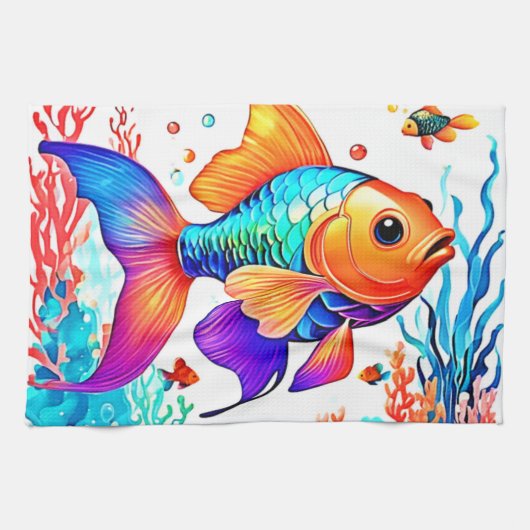 Fantasy Fish Scene Design Theedoek (Horizontaal)