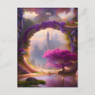Fantasy floral courtyard roze boom briefkaart