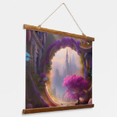 Fantasy floral courtyard roze boom hangend wandkleed (Gebogen)