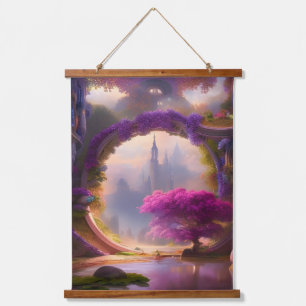 Fantasy floral courtyard roze boom hangend wandkleed