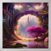 Fantasy floral courtyard roze boom poster (Voorkant)