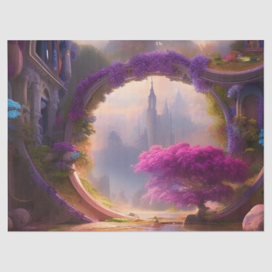 Fantasy floral courtyard roze boom tissuepapier (Voorkant)