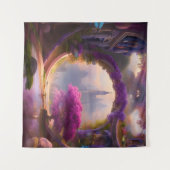 Fantasy floral courtyard roze boom wandkleed (Voorkant (horizontaal))