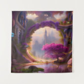Fantasy floral courtyard roze boom wandkleed (Voorkant)