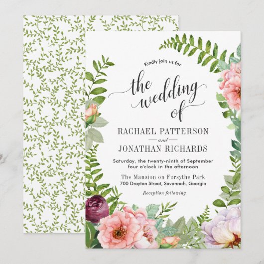 Fantasy Floral krans bruiloft uitnodiging (Voorkant / Achterkant)