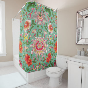 Fantasy Floral Oosterse Chinoiserie op Groen Douchegordijn