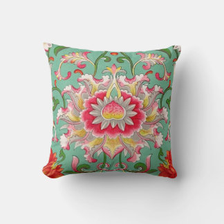 Fantasy Floral Oosterse Chinoiserie op Groen Kussen