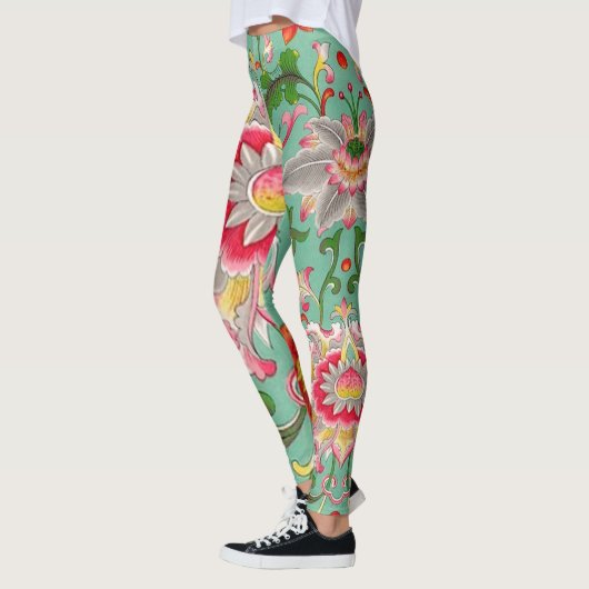 Fantasy Floral Oosterse Chinoiserie op Groen Leggings (Links)